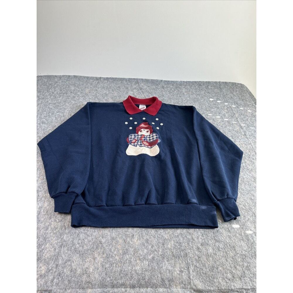 Vintage‎ 90’s Jerzees Crewneck Women’s LG Blue Christmas Sweatshirt Snowman